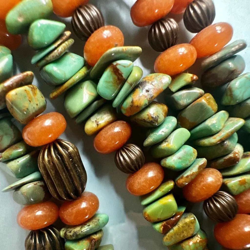 Stabilized Turquoise & Carnelian Beaded Necklace with Industrial Cross & Dragonf - Image 6