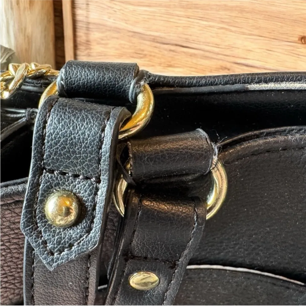 JUICY COUTURE Edgy Black Handbag Shoulder Bag Crossbody with Gold Chain Details - Image 10