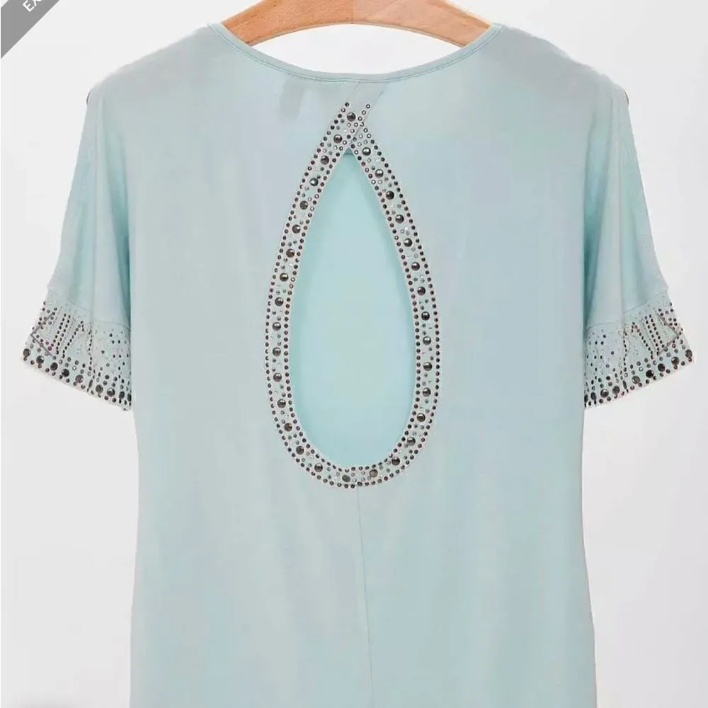 BKE Boutique Cold Shoulder Open Back Embellished Rhinestone Top - Image 2