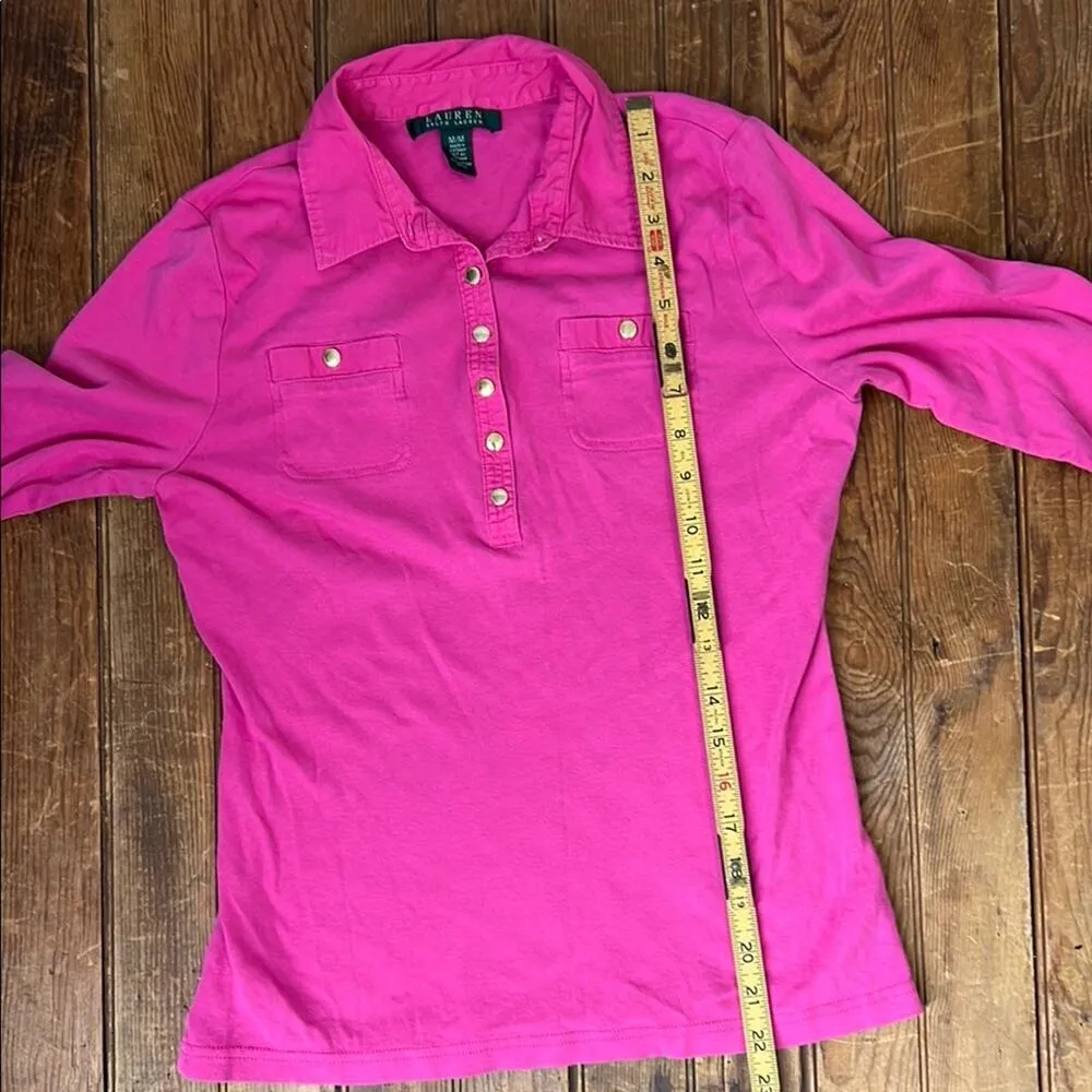 Women’s vintage 90s Pink 3/4 Sleeve Ralph Lauren Polo Shirt size medium - Image 4