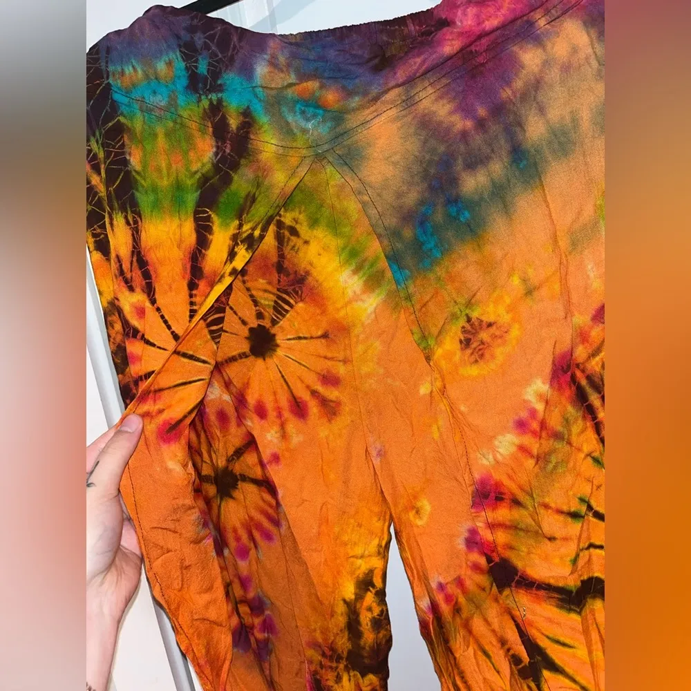 NWOT Handmade/Hand-dyed Gorgeous Tie-Dye Light Cotton Split Pants - Size Small - Image 7