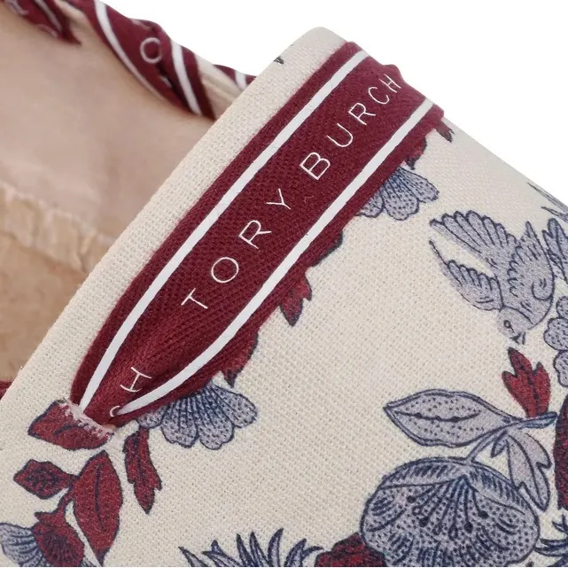 TORY BURCH Grosgrain Whipstitch Floral Imperial Garnet Espadrilles Flat,Sz 7,NIB - Image 6