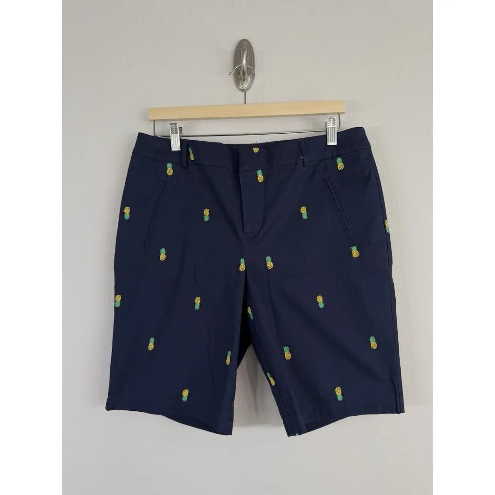 Charter Club‎ Pant Shop Embroidered Pineapples Navy Shorts Women’s Sz 10 Preppy - Image 5