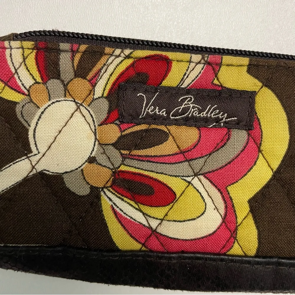 Vera Bradley Coin Pouch Puccini Zippered Flap Pocket Keychain Floral Brown Pink - Image 2