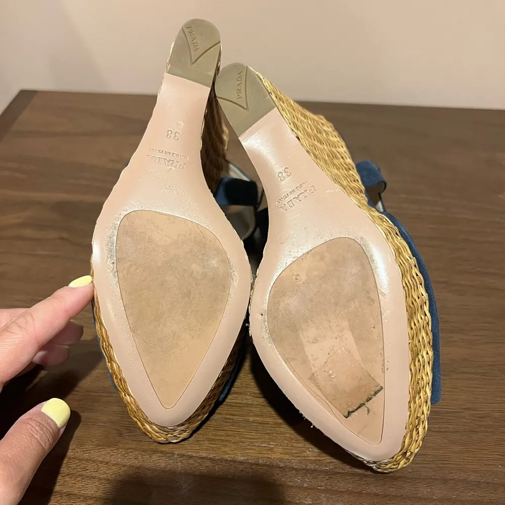 Suede Crisscross Wicker Wedge Sandal - Navy - Image 8