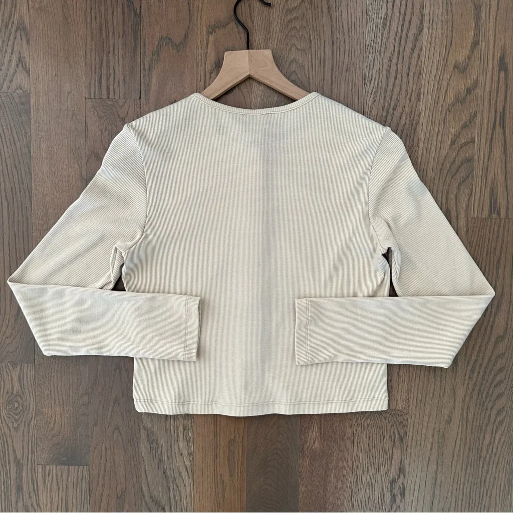 Outdoor Voices CozyRib Snap Front Long Sleeve Cropped Top in Wheat Extra Large - Image 7