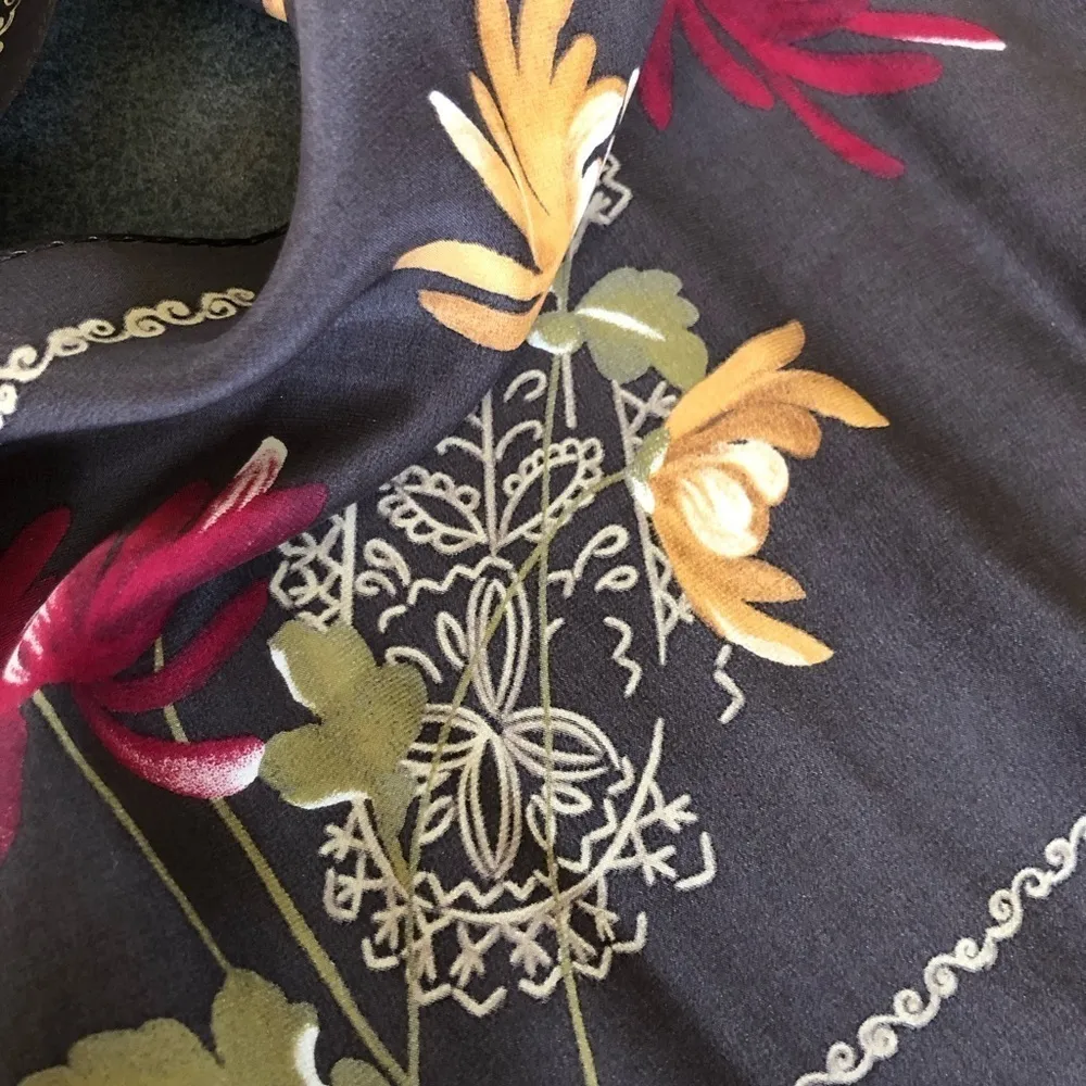 Silk Oblong Floral Scarf Majestic Colors 51”LX11”W Elegant - Image 5