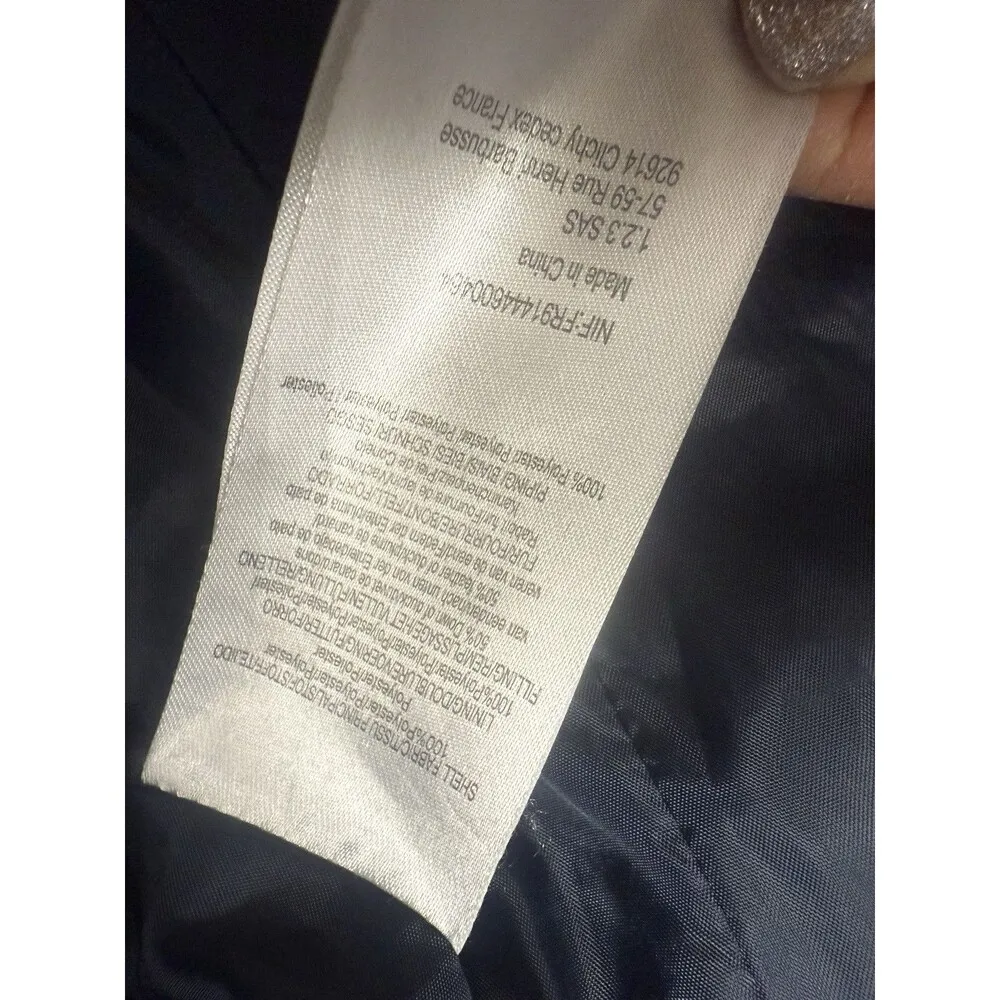 123 Paris Coat 44 Medium Navy Blue Hood Long Down Fur Coat - Image 7