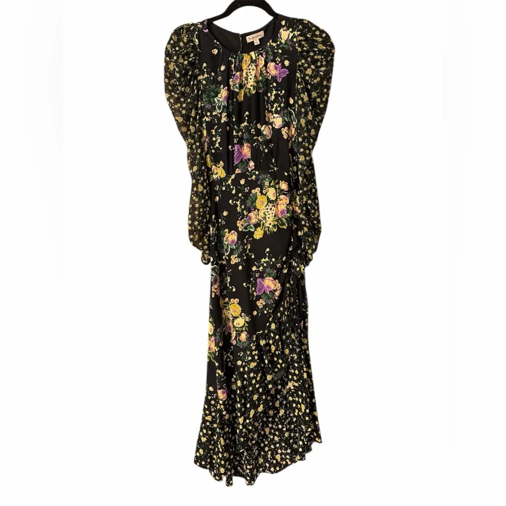 Free People For Love & Lemons Ross Black Floral Midi Dress NWOT Purple - Image 7