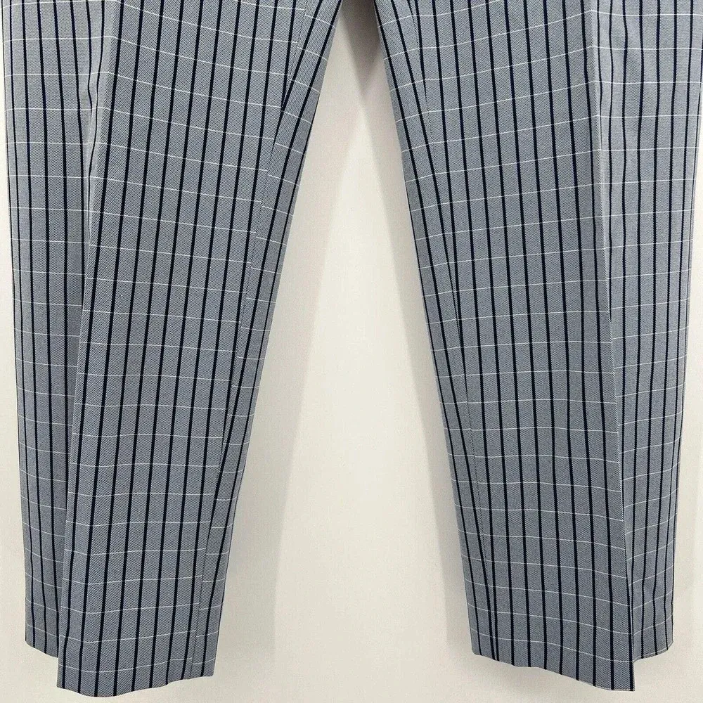 Theory‎ Treeca 4 Blue Check Screen Viscose Trouser Dress Pants Women's Size 6 - Image 4