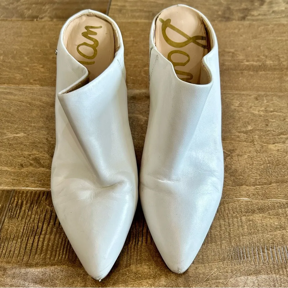 Sam Edelman Women’s Oran Leather Heeled Mule Booties Off White Size 9.5 Used - Image 2