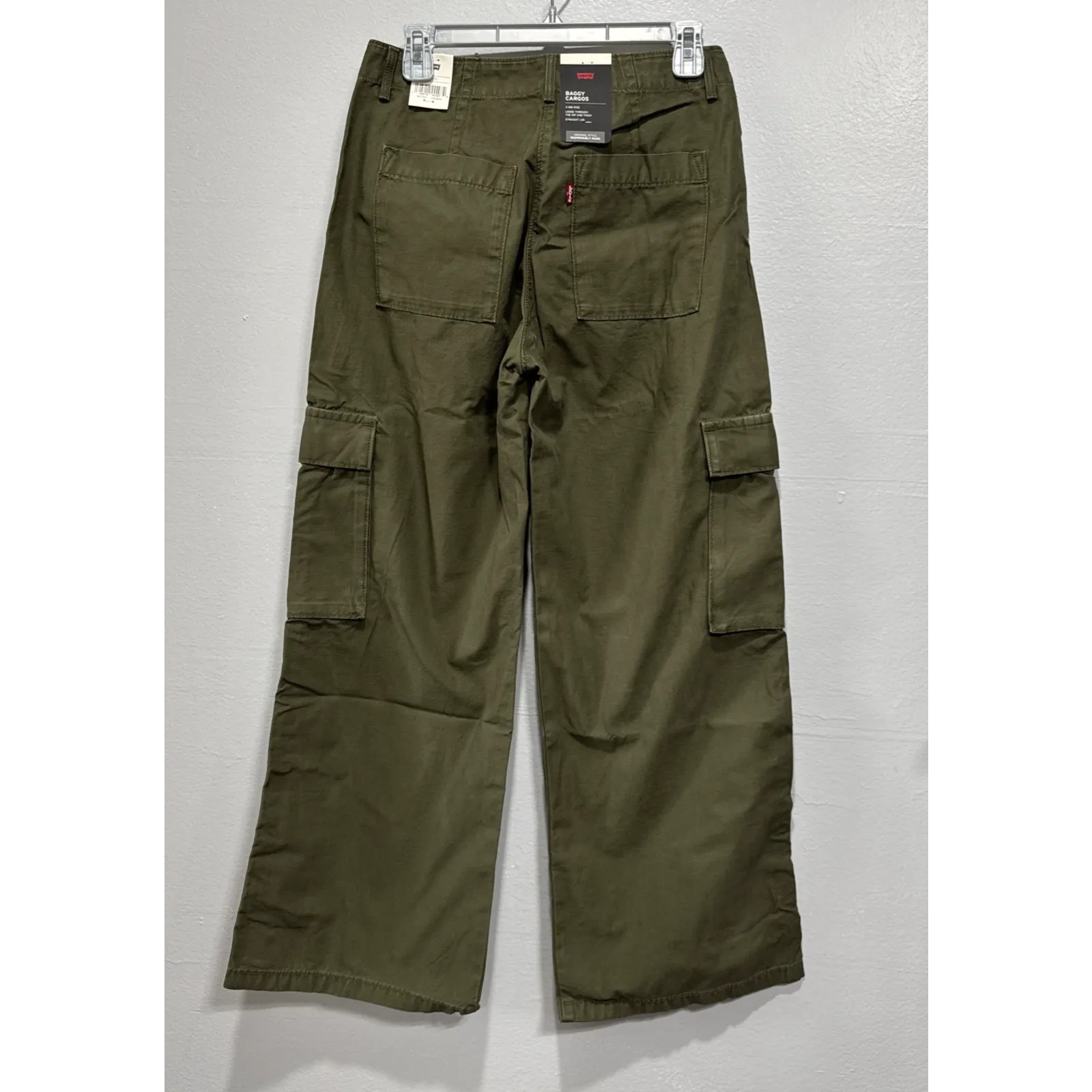 Levi's Baggy Cargo Pants Womens 26 Olive Green Mid Rise Straight Leg Utility - Image 3