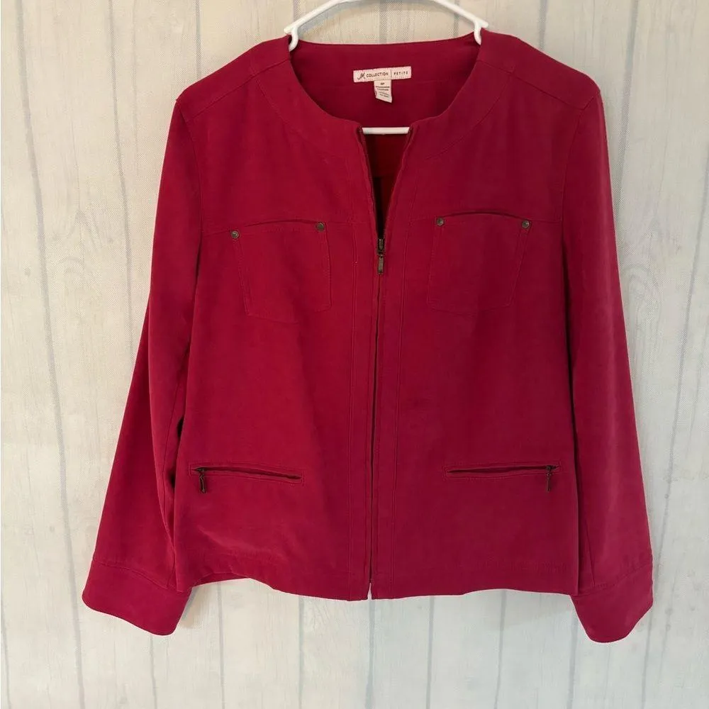 JM Collection Blazer & Blouse 2 piece Womens Fuchsia Pink Faux Suede Ful… - Image 11