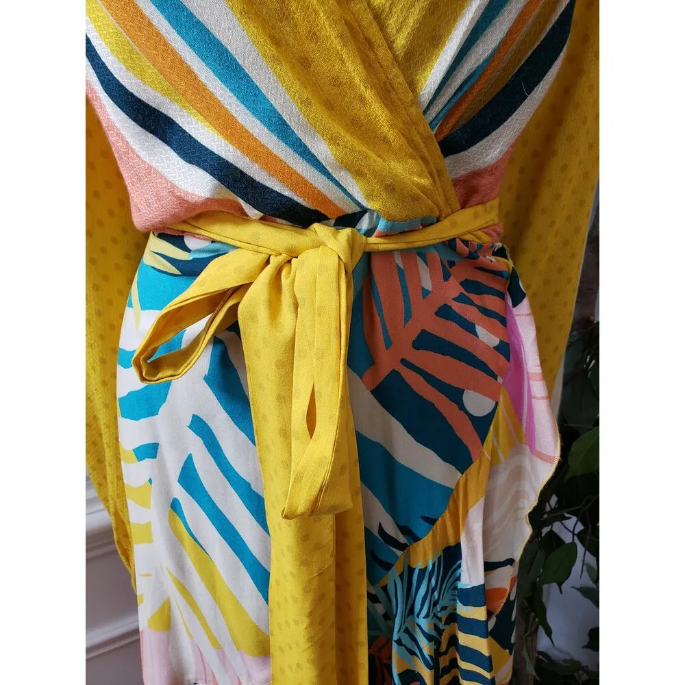 Anthropologie Dress Women Petite XL Multicolor Wrap V Neck Long Sleeve Boho - Image 4