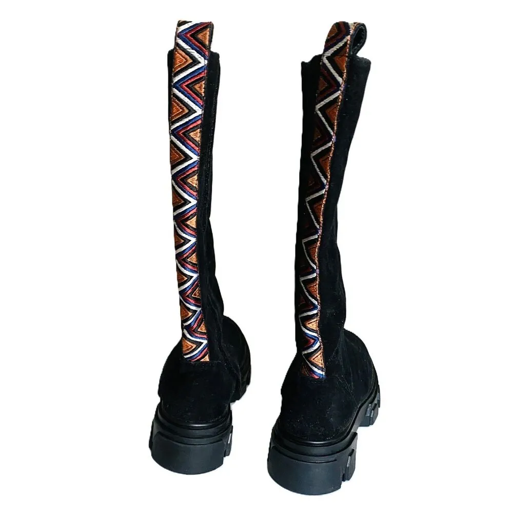 NWOT Farm Rio Black Long Faux Leather Suede Tall Shaft Boots Sz 6 - Image 3