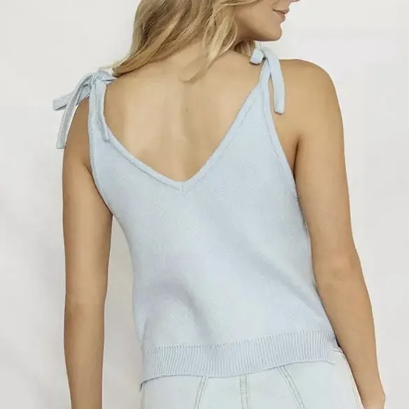 Mushroom Sweater Knit Tank Top Tie Shoulder Miss Sparkling Large Festival Whimsy Blue - Image 2