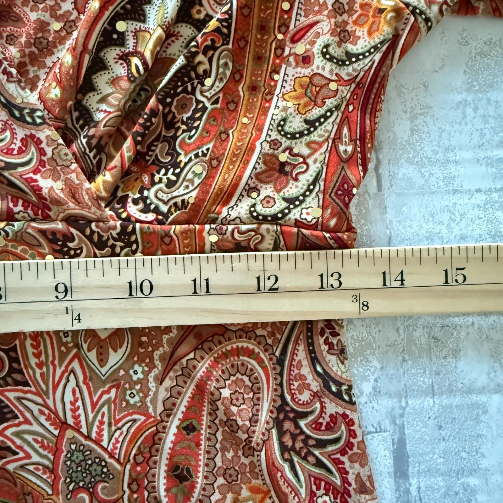 VTG Y2K International 3/4 Sleeve Babydoll V Neck Sequins Paisley Fairy Top No Sz Orange Size undefined - Image 6