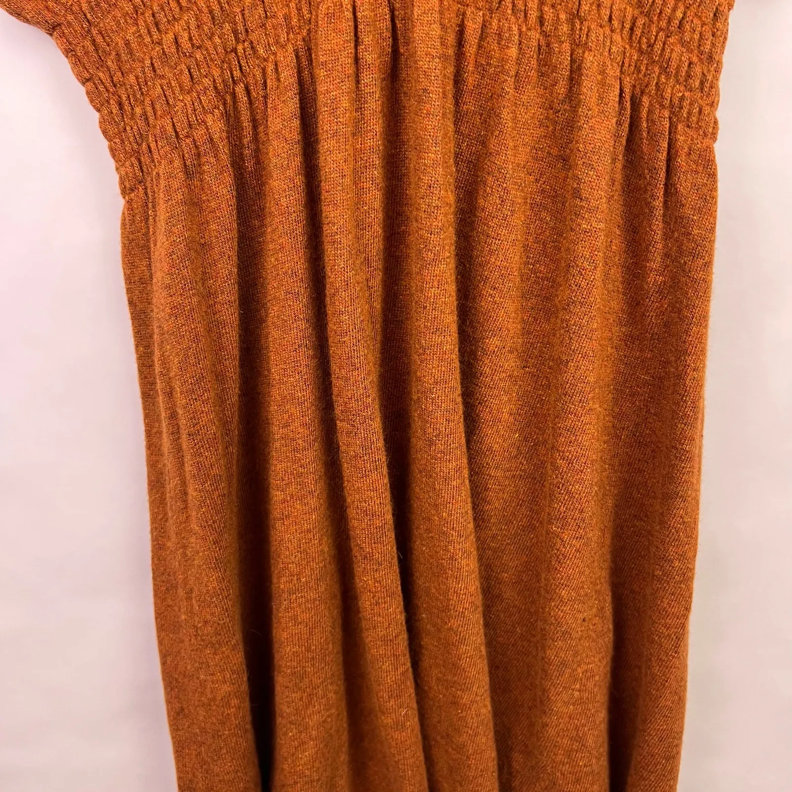 Sparrow Sweater Dress Rust Knit Smocked Waist V Neck Short Sleeve Boho Fall M Orange Size M - Image 6