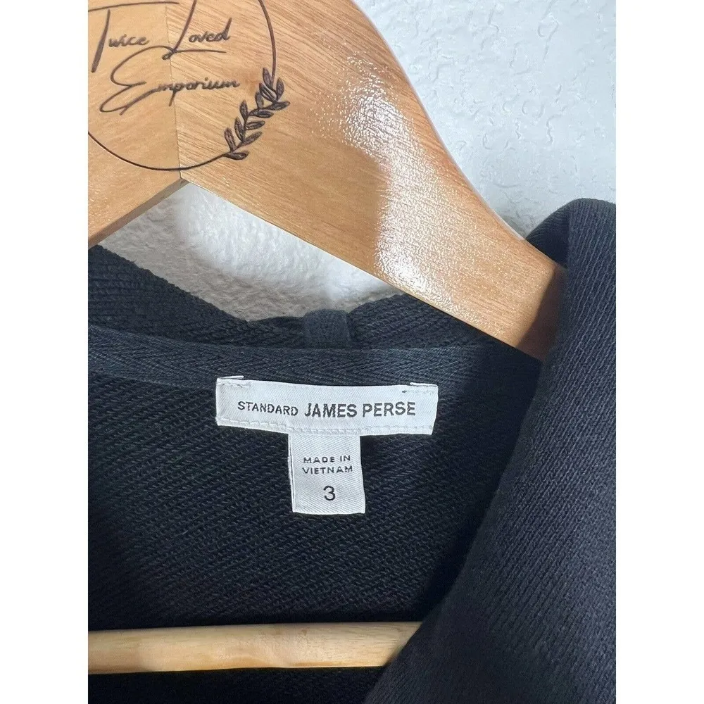 James Perse Standard Black Terry Knit Zip Front Jacket Sweatshirt 3 US Large - Image 2