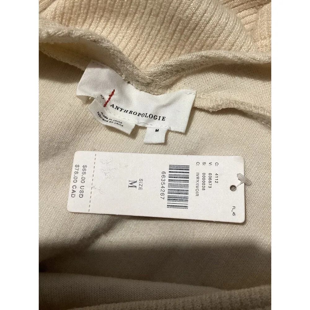 Anthropologie Square Neck Balloon Puff Sleeve Knit Sweater Cream M - Image 5