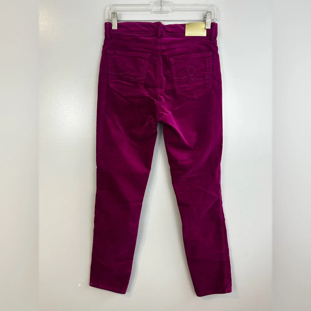 NWT Lilly Pulitzer South Ocean High Rise Plush Skinny Velvet Berry Pants Size 4 - Image 9