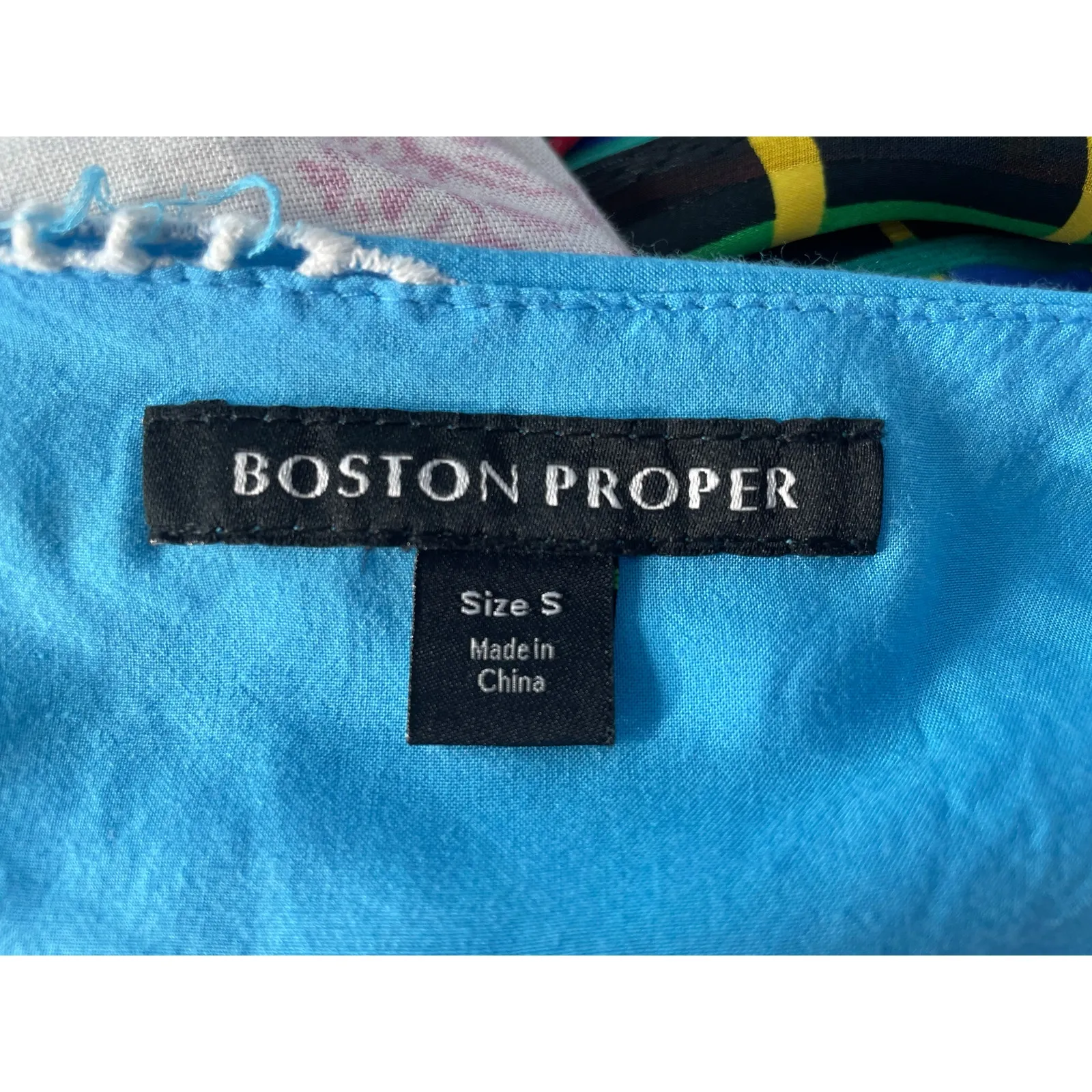 Boston Proper Blouse Small Turquoise Floral Eyelet Beaded Maximalist Artsy - Image 5