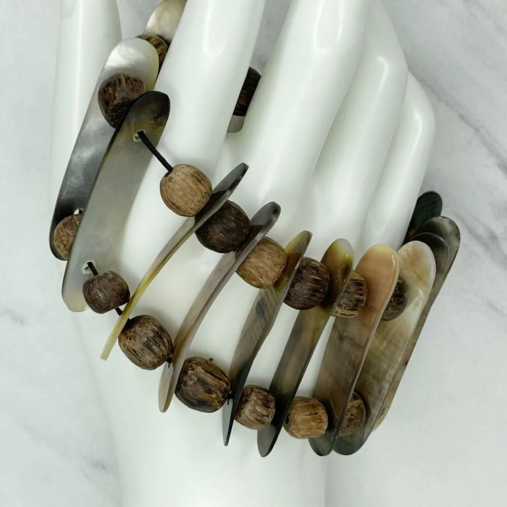 Wide Abalone Shell Ladder Beaded Stretch Bracelet - Image 3