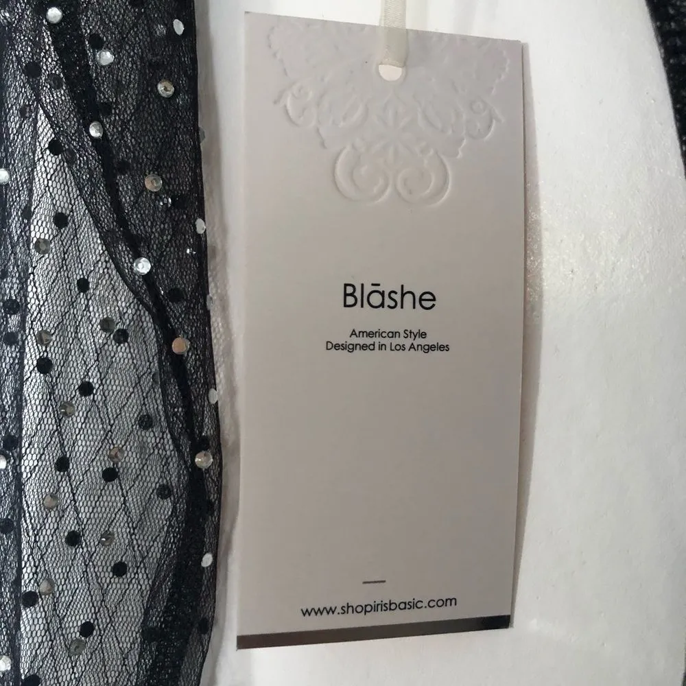 🆕 Clubwear Blouse Bodysuit (L) With Rhinestones Embellished 💥 Black Size L - Image 4