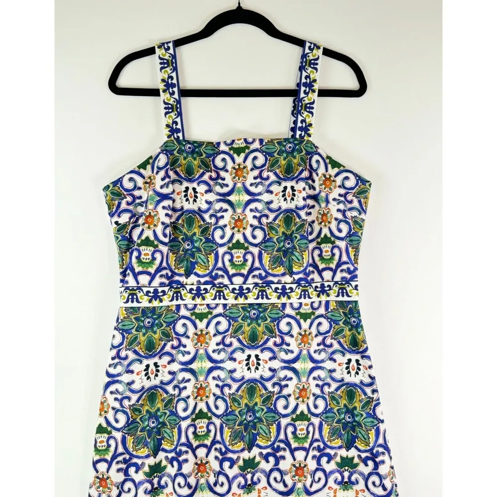 Sam Edelman Womens Dress Green Strap Tile Maxi Tank Floral A Line Boho Size 12 - Image 8