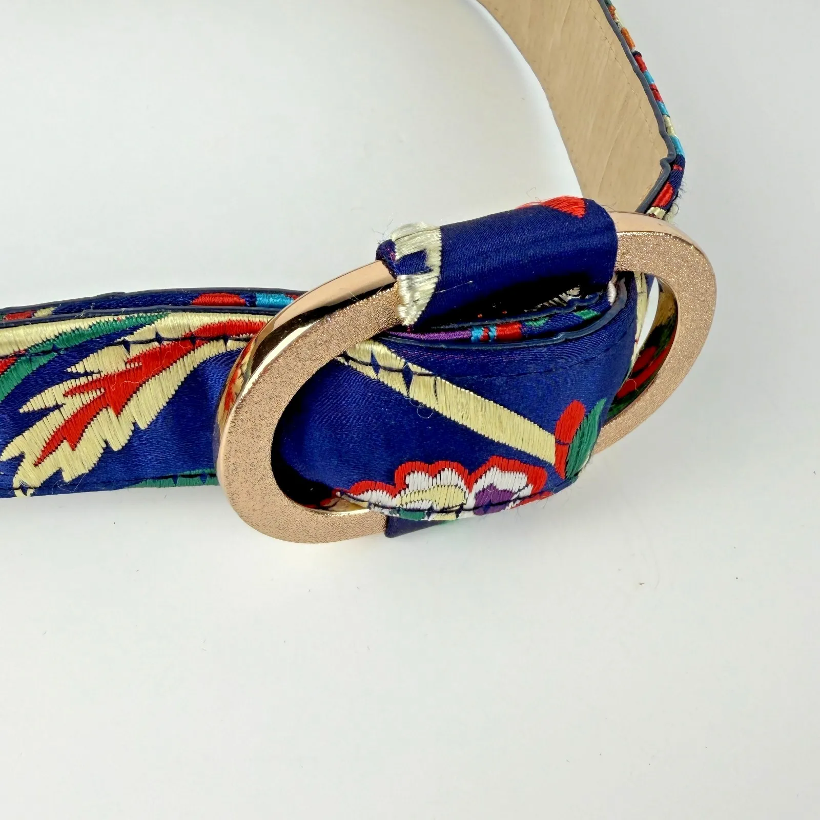 Women's Floral Satin Embroidered Belt Gold Oval Buckle Boho‎ Vintage Style 35" - Image 10