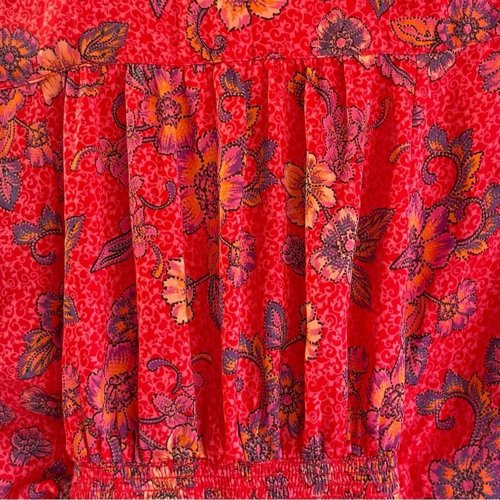 Free People Long Sleeve Floral V-Neck I Got You Printed Top Red Size Medium - Image 7