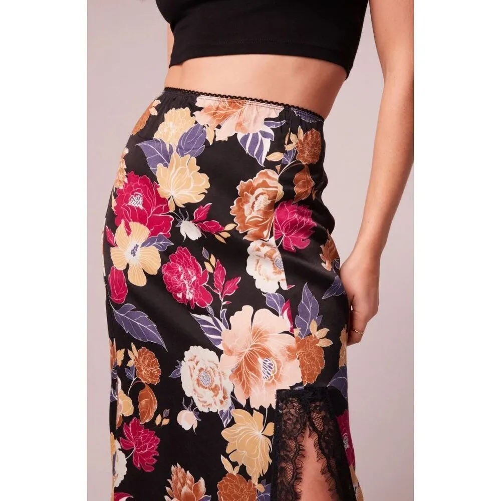 Band Of The Free Lilou Black Floral Slip Skirt Midi Size Small NWT - Image 3