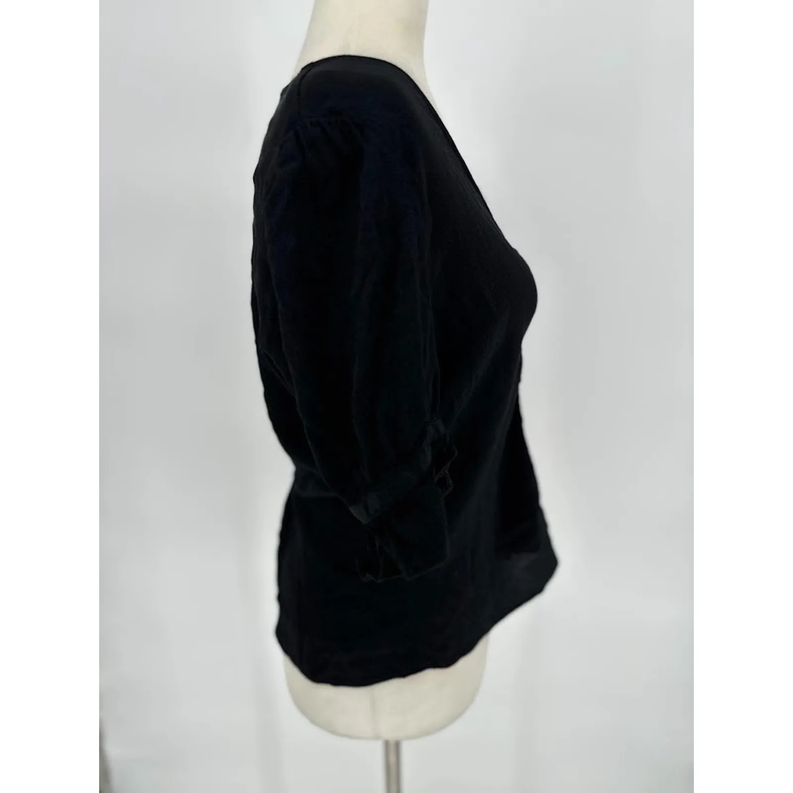 Madewell Top 10 Black Button Short Sleeve Ruffle Neutral Basic Whimsigoth - Image 5