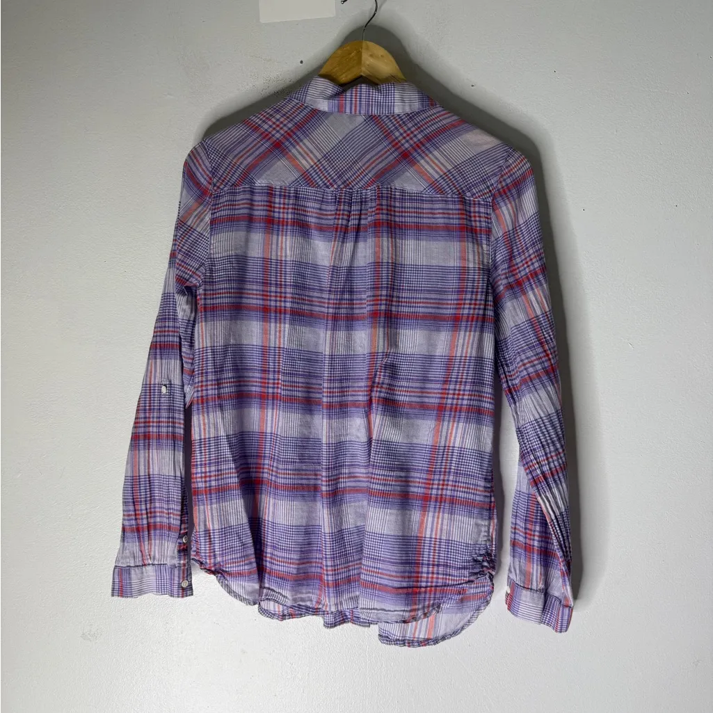 Joie  Aiden Plaid Collar Button Down Purple Cotton Medium - Image 2