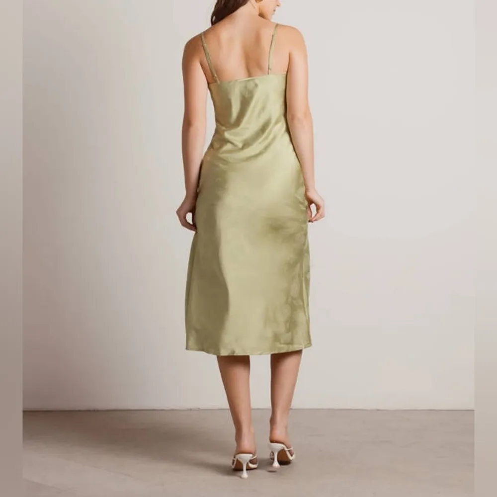Isalis fruit salad satin high slit midi dress in green - Image 9