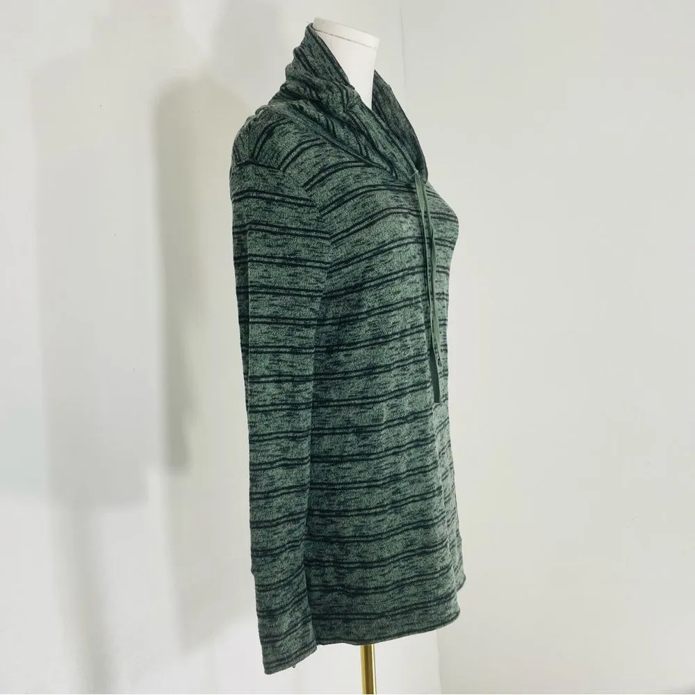 Olive + Oak Green & Black Striped Cowl Neck Drawstring Sweater Size S - Image 2