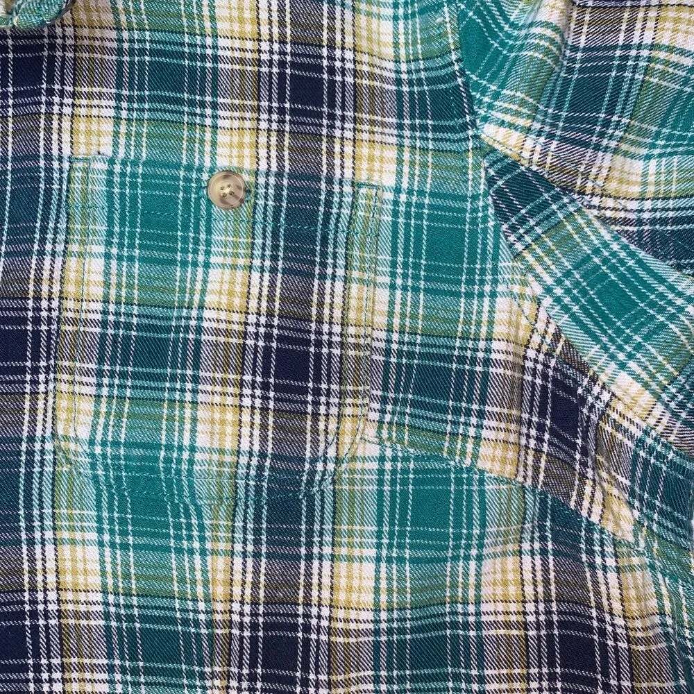Duluth Trading Co Womens Shirt Top Plaid Button Down Collared Green Blue Large - Image 7