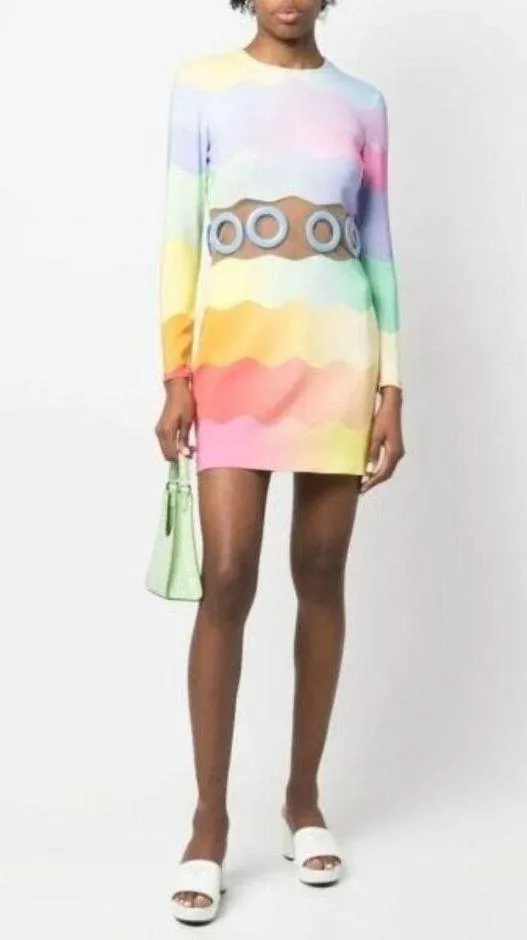 CASABLANCA Waist Cut Bodycon Dress in Rainbow 36 New Mini Cocktail Womens Pink Size undefined - Image 14