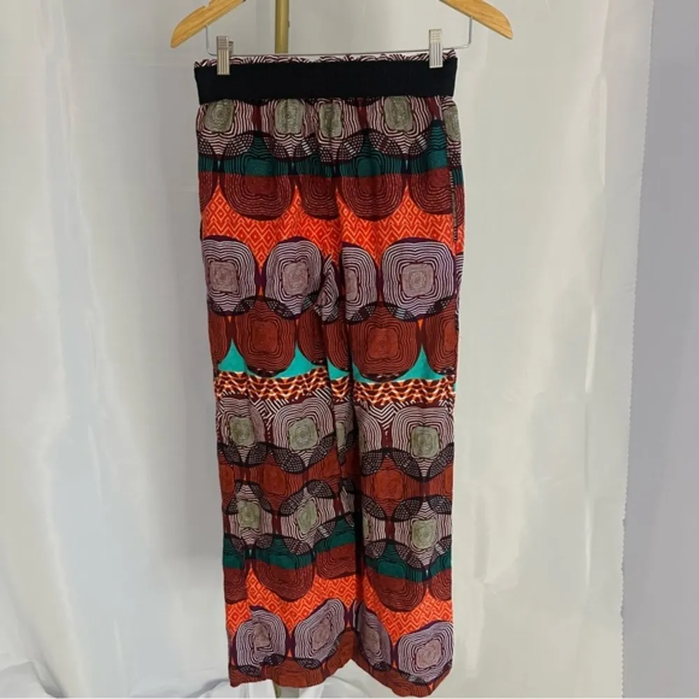 Anthropologie Maeve cotton‎ Pull-on Wide-leg Pants. Red Aztec print. Size XS. - Image 6