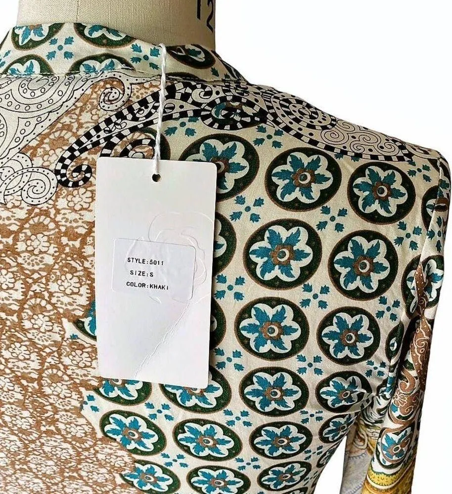 NWT ~ GRIFFLIN Paris Boho Blouse Shirt Bohemian Print Dress ~ Women's Size SMALL - Image 5