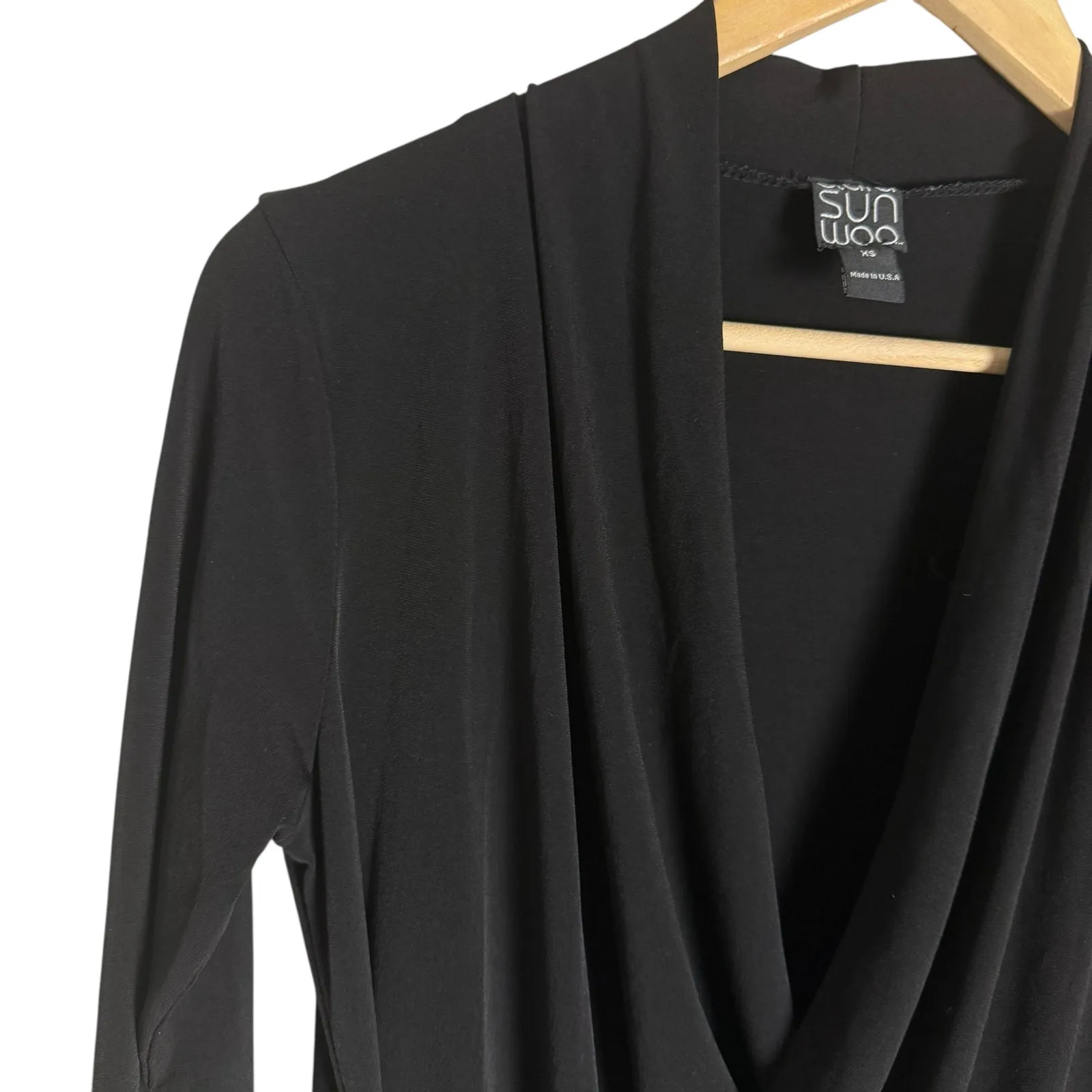 Clara Sun Woo Black Jersey 3/4 Sleeve V - Image 3