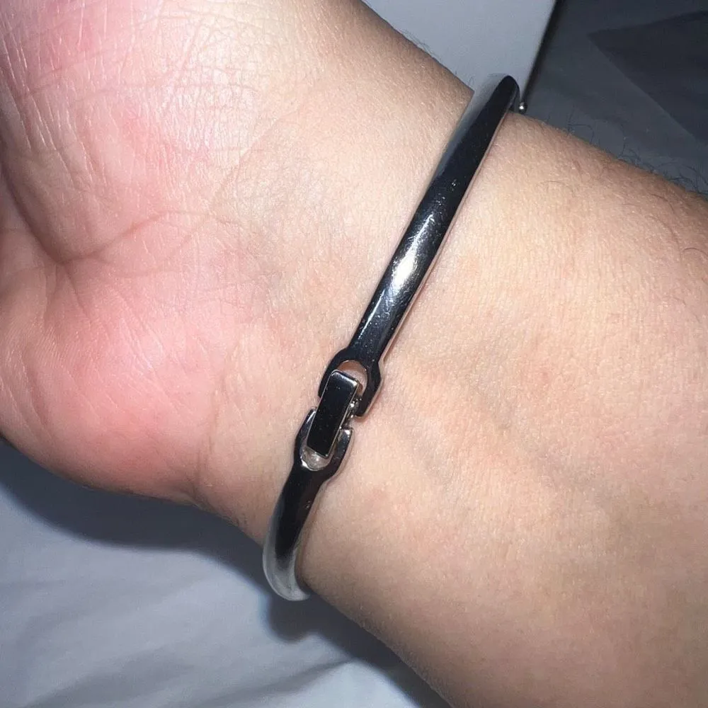 Vintage Silver Tone Rhinestone Hinged Cuff Bracelet - Image 6