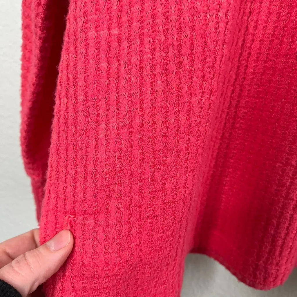 by Anthropologie Womens V-Neck Coral Pink Waffle Knit long sleeve Sweater XL - Image 9