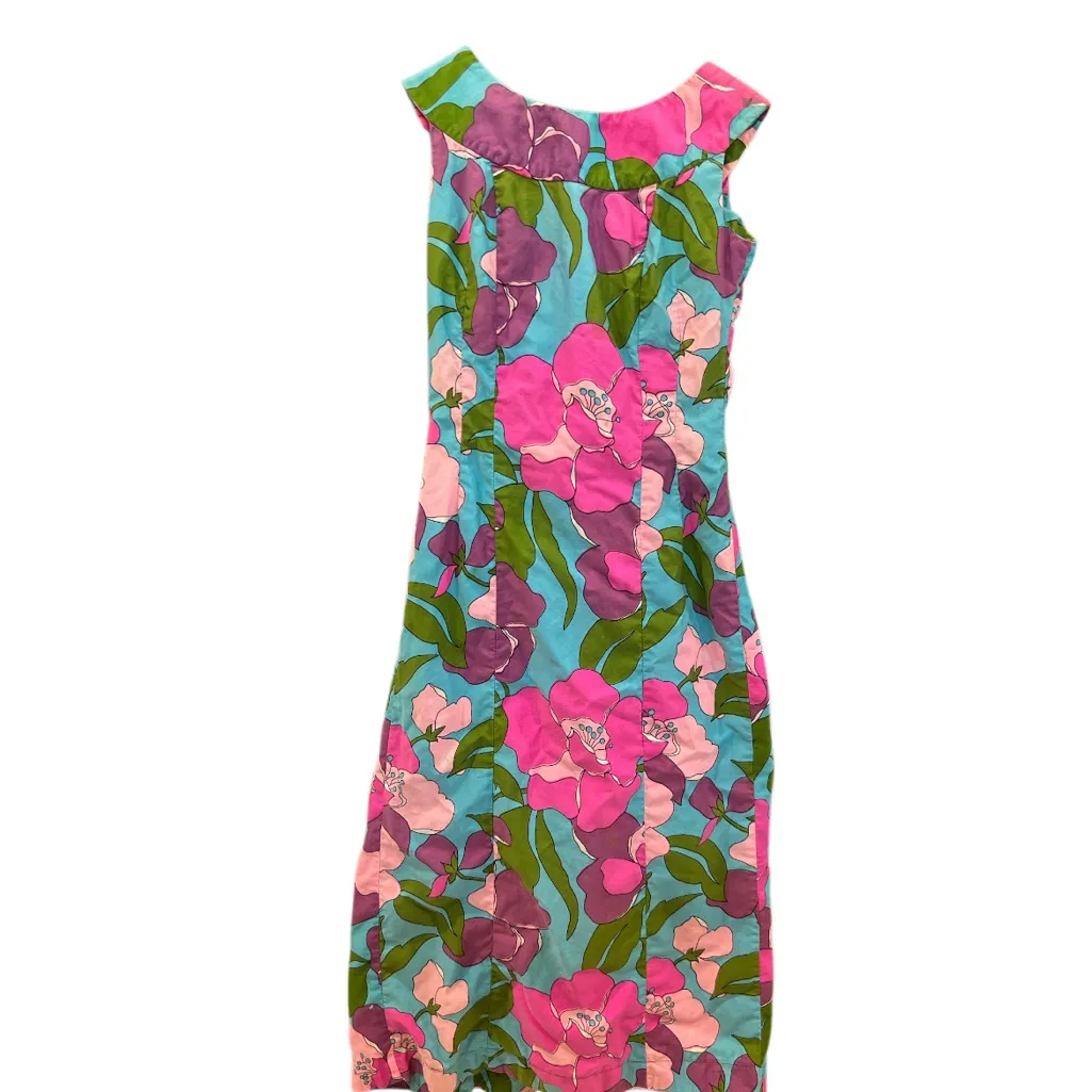 Vintage Ti’a Made in Hawaii Floral Hawaiian Sleeveless Maxi Dress Pink Blue - Image 2