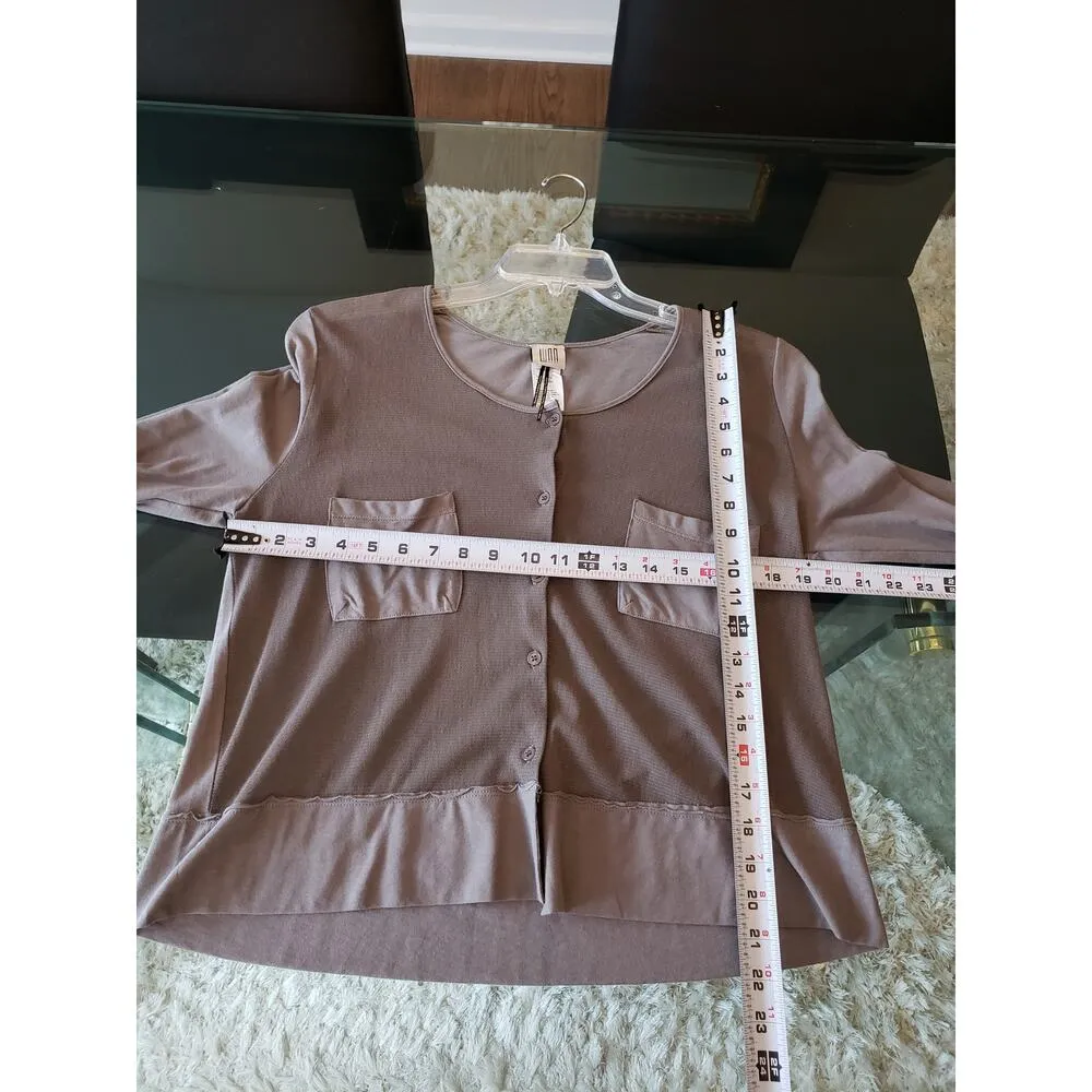 Luna Sweater Womens Gray Mesh Knit Long Sleeve Chest Pockets Button Front M - Image 7