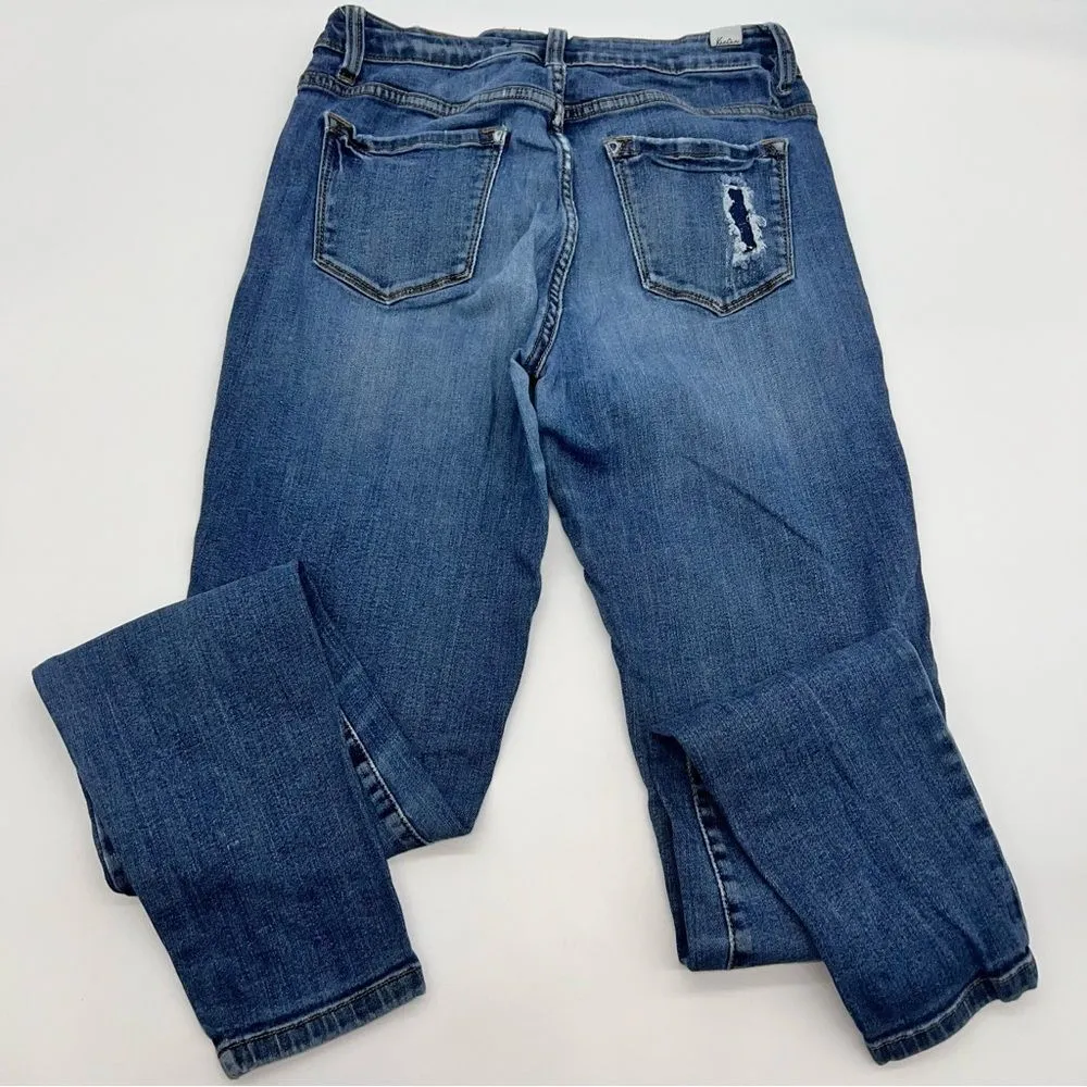 KanCan Estilo Style Women's Medium Wash Straight Leg Ankle Length Distress Jeans Blue Size 28 - Image 2