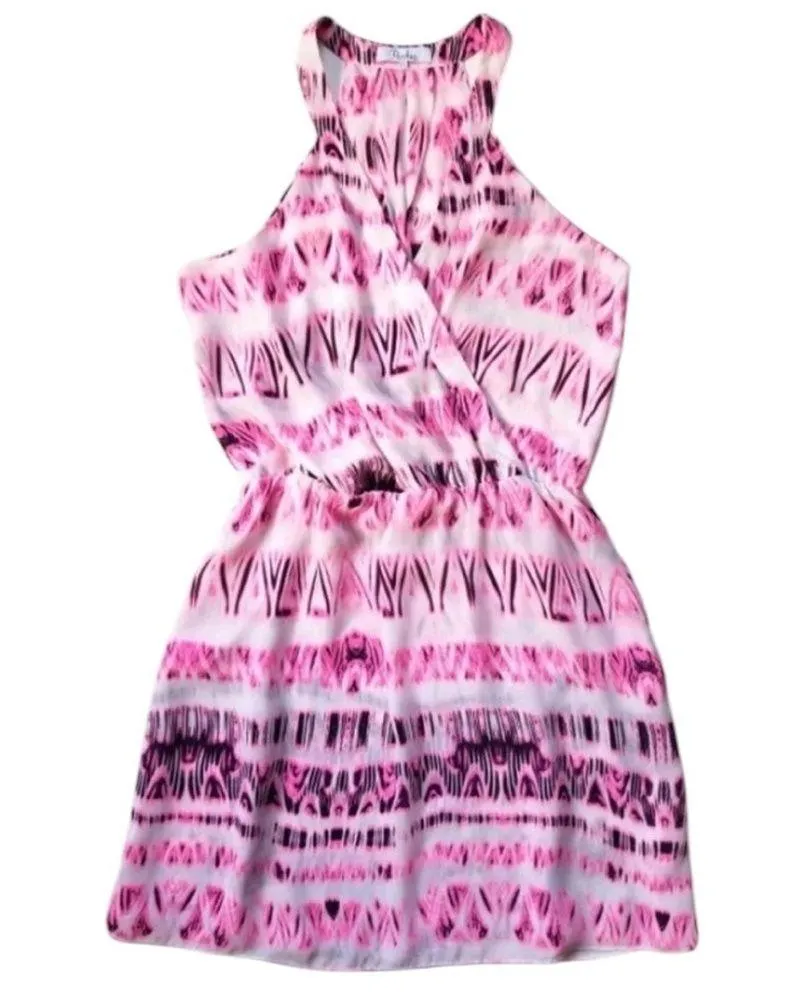 Parker Revolve Kita Pink Pop Cosmos Halter vneck surplice Keyhole Back Dress XS - Image 11