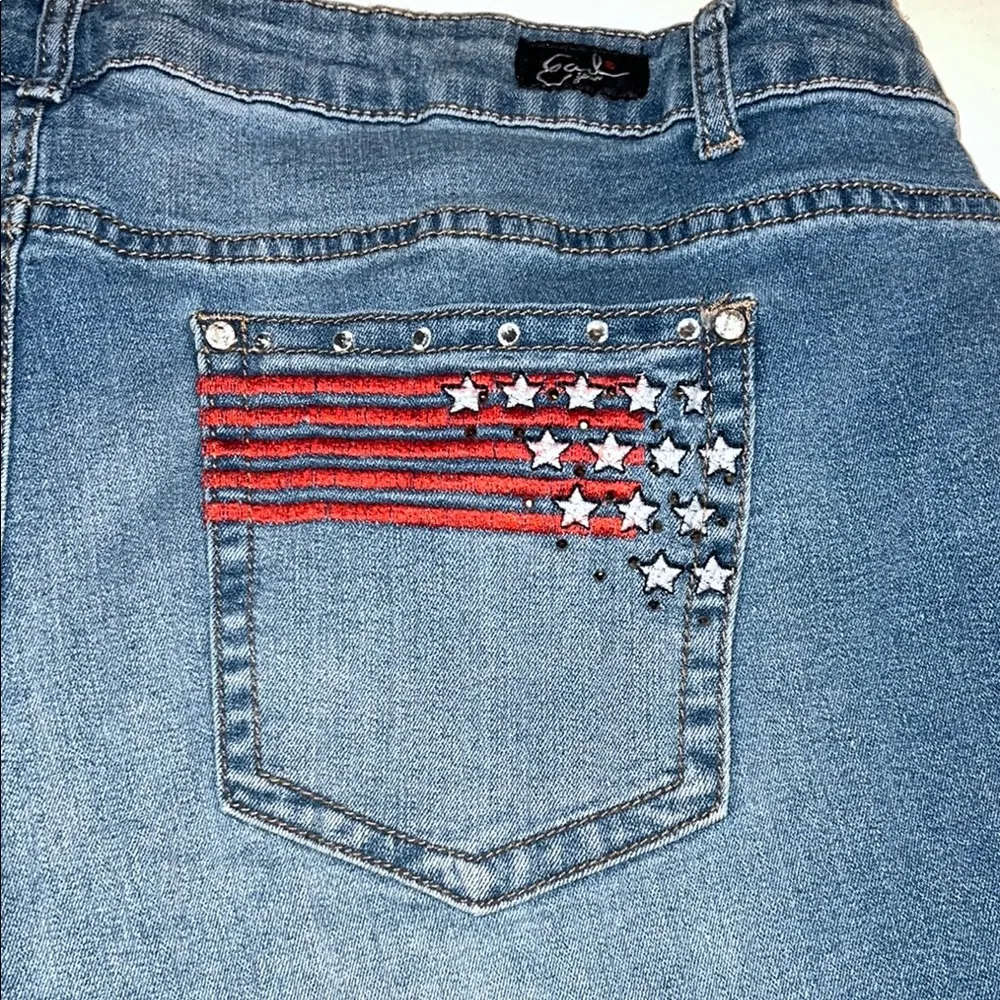 Earl Jeans Blue and Red Jean Shorts with Decorative Embellishments, Americana, Size undefined - Image 11