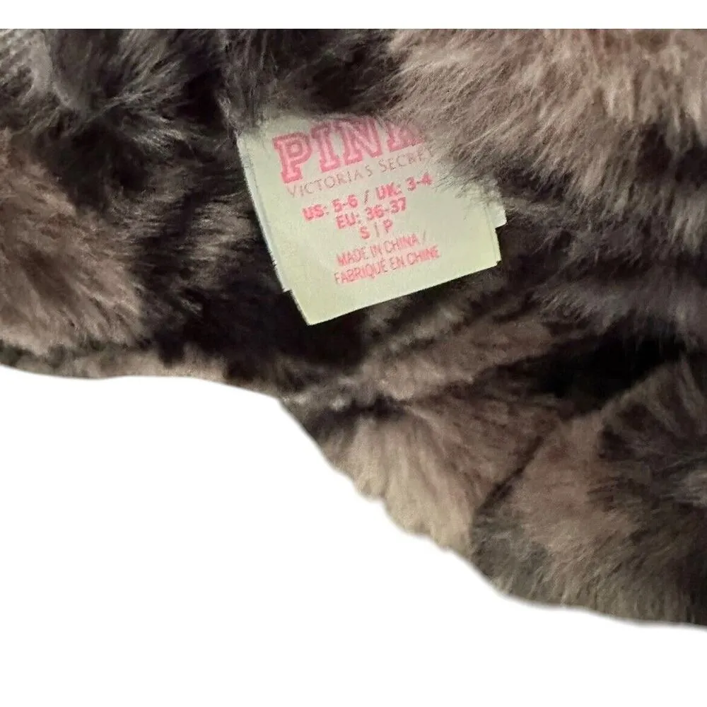 Victoria Secret PINK Fuzzy Plaid Slippers size S US 5/6 - Image 6