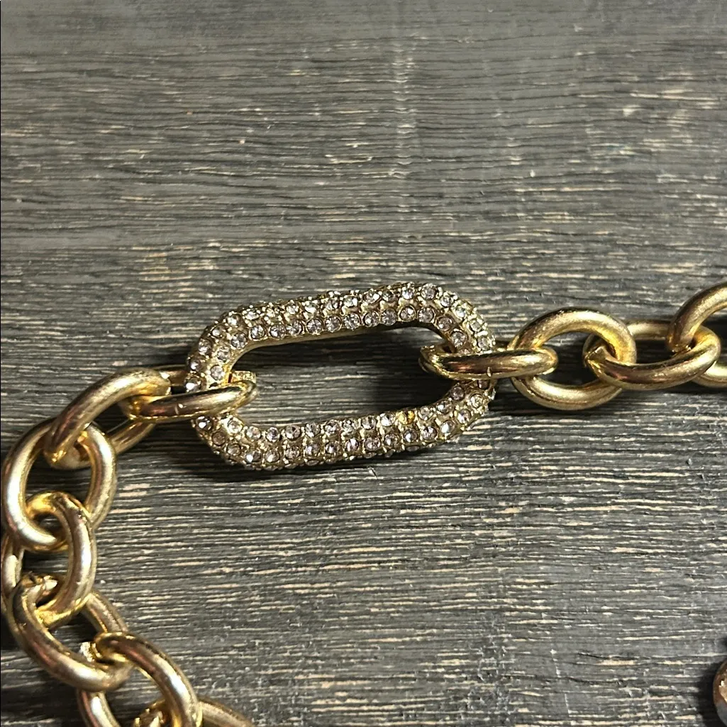 Elegant Gold Chain Bracelet‎ with Crystal Accent Oversized  Link - Image 2